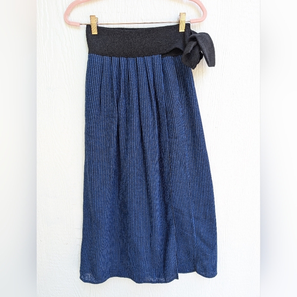 Vintage Dresses & Skirts - Vintage Maria Rodriguez Chicago Blue Black Wrap Skirt Pockets Women's Size Small